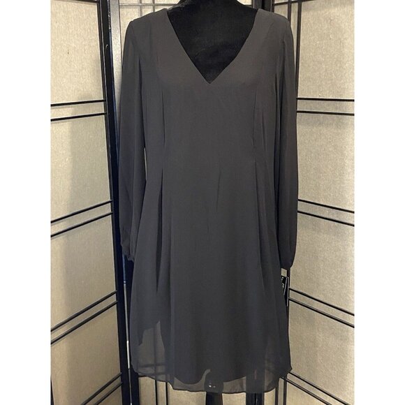 INC International Concepts Shift Dress Black Shear Long Sleeves Size M - Picture 1 of 14